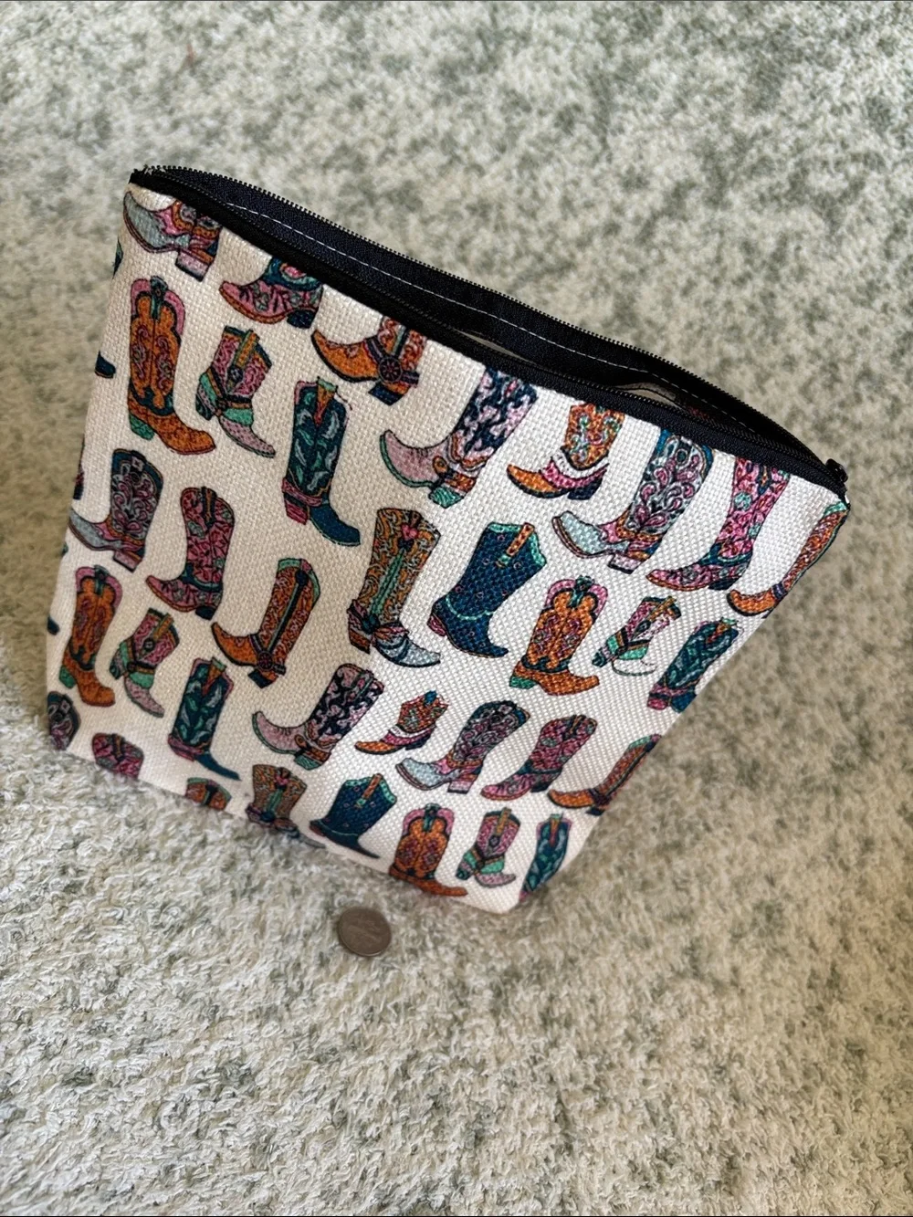 Colorful Western Cowboy Boot Cosmetic Travel Zipper Bag NWT 8.5x7.5x2”